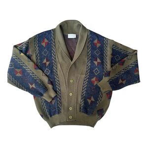 Vintage Yves Gerard Wool Cardigan Sweater Men’s 2XL Geometric Knit